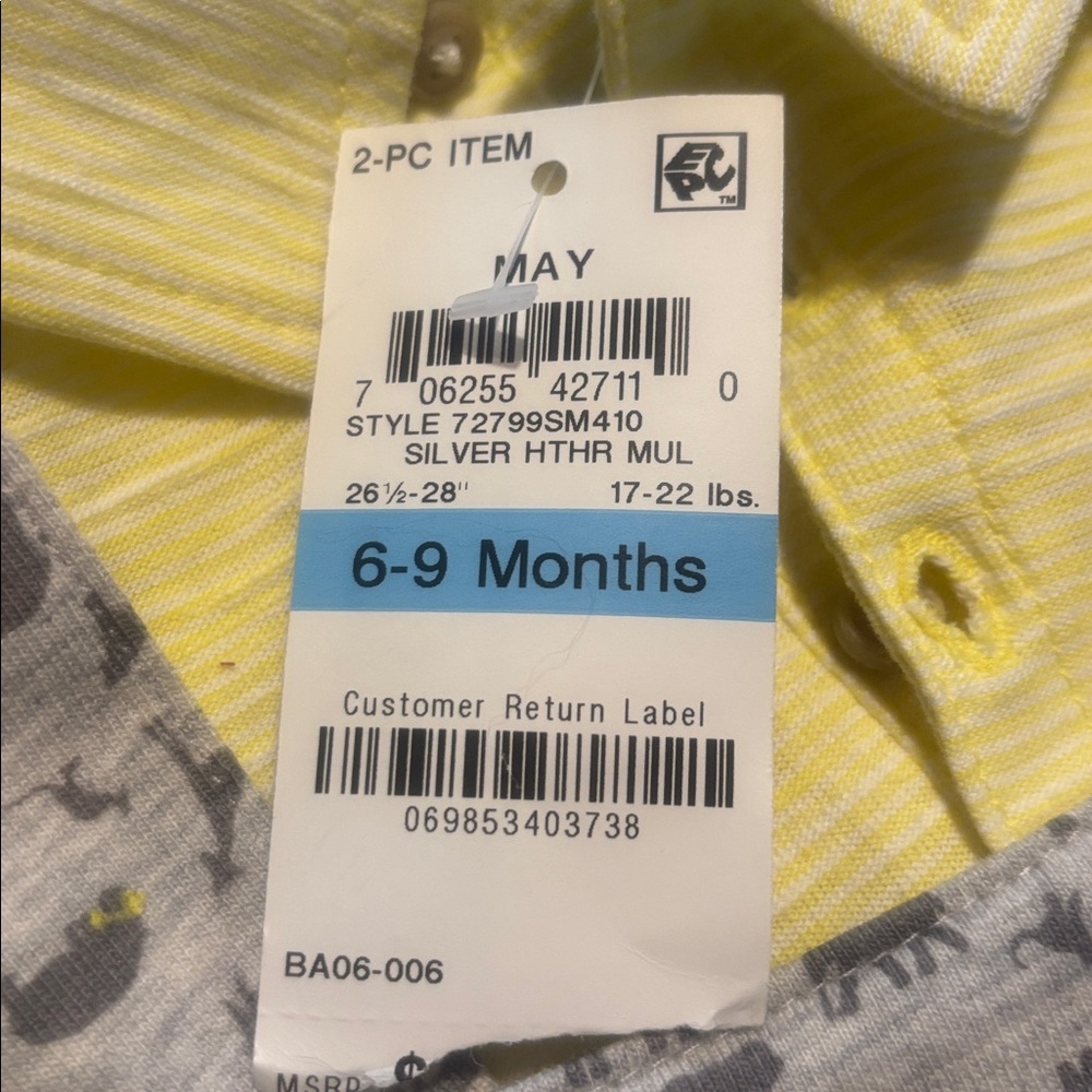 FIRST IMPRESSIONS Baby two piece, hippo bibs, 6 to 9 months - Picture 4 of 5